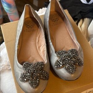 Vince Camuto Metallic Flats with Embellished Floral Design